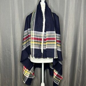 GAP BLUE AND PLAID BLANKET SHAWL WRAP